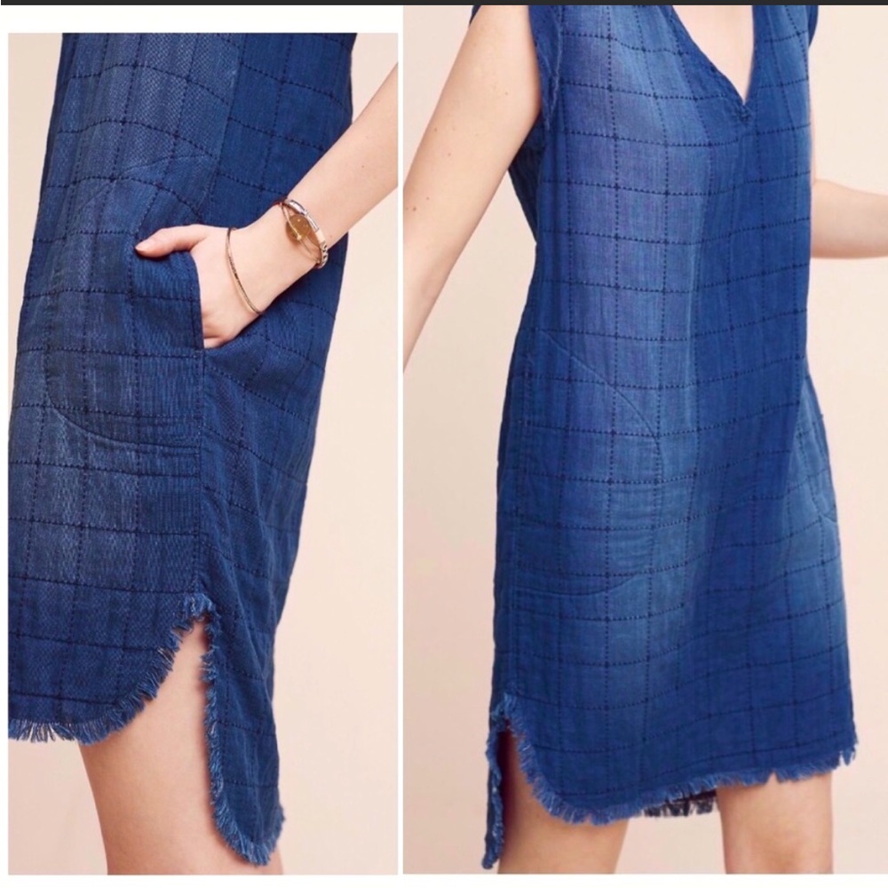 cloth & stone Blue Check High-Low Shift Dress